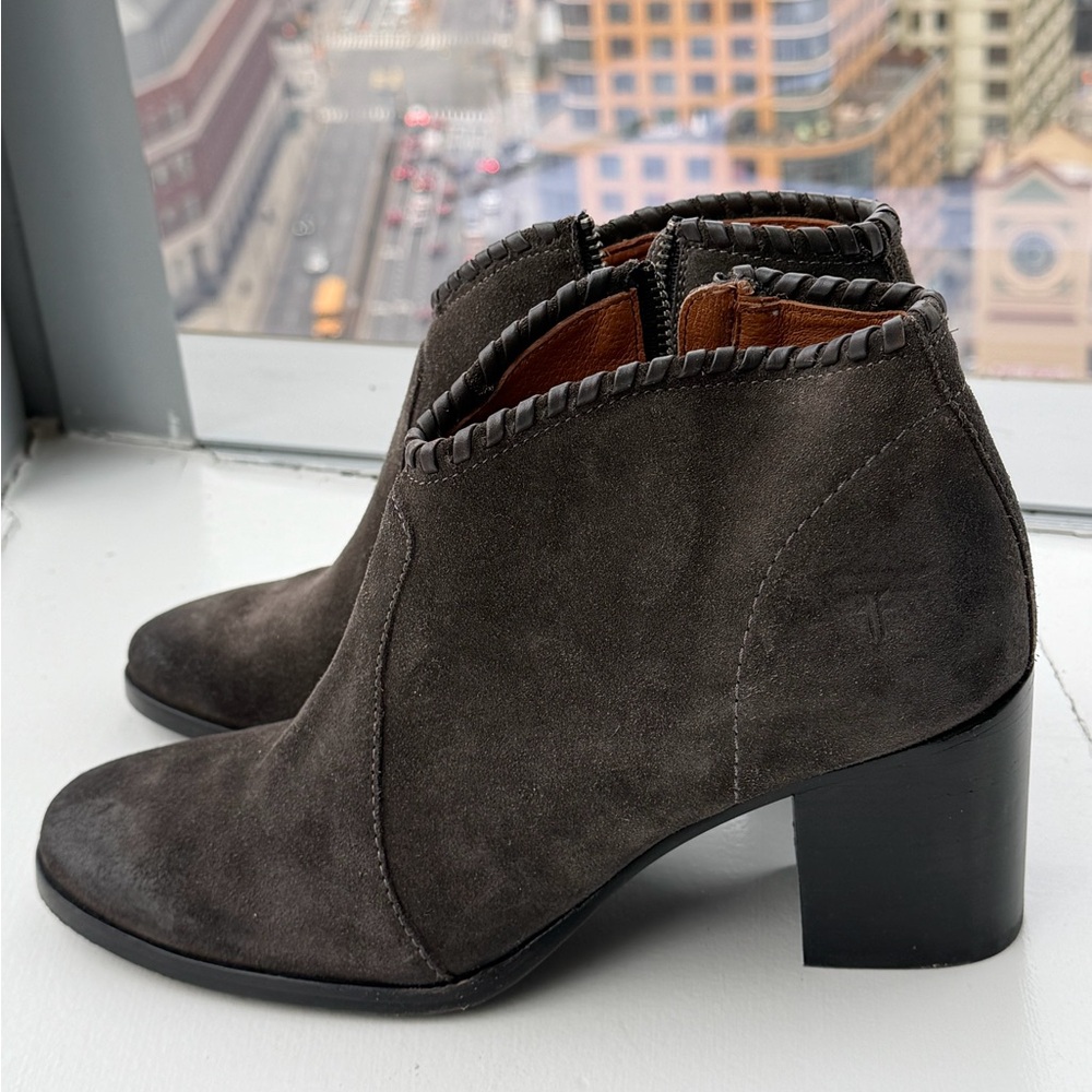 Frye Nora Whipstitch Shootie Women's Gray Suede Ankle Boots